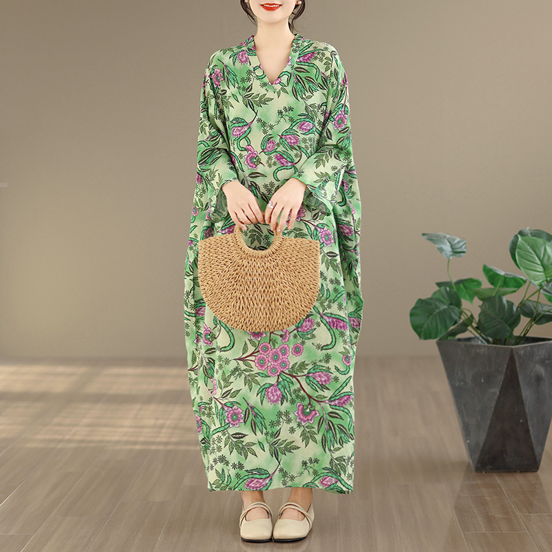 Linen Dress Wrap - Large Size Floral Print Vacation Style