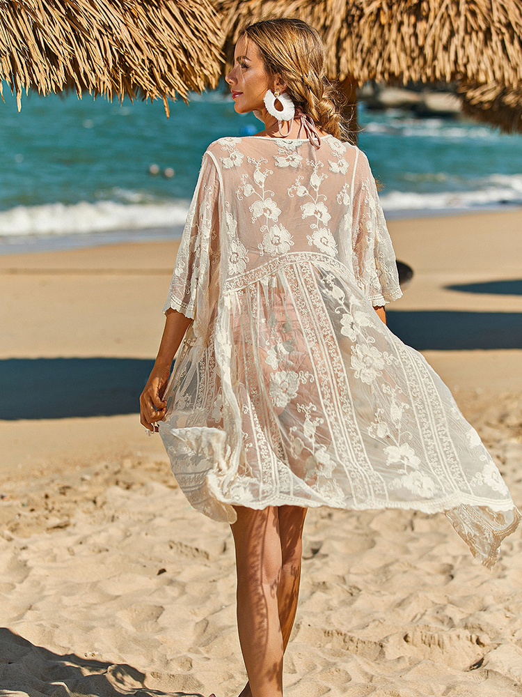 Summer Beach Vacation Sun Prot - Kimono Sheer Floral のレビューと価格