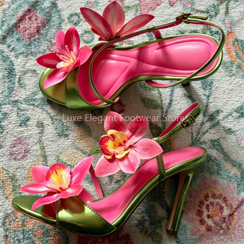 Red Flower Decor Back Strap Ho - Sandal Strappy Heeled のレビューと価格