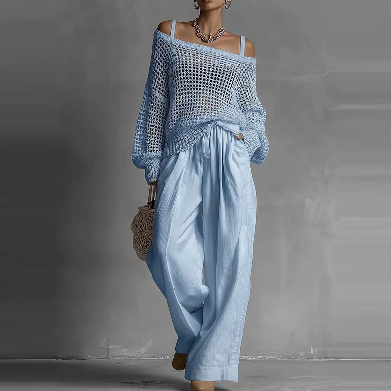 Fashion Solid One Shoulder Lon - Linen Pant Wide のレビューと価格