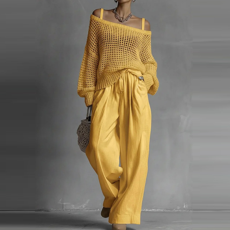 Fashion Solid One Shoulder Lon - Linen Pant Wide のレビューと価格