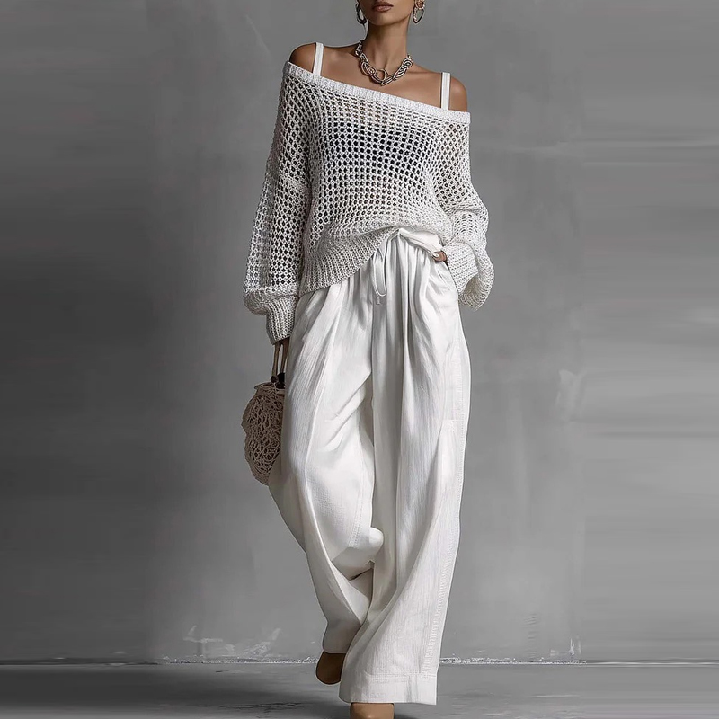 Fashion Solid One Shoulder Lon - Linen Pant Wide のレビューと価格
