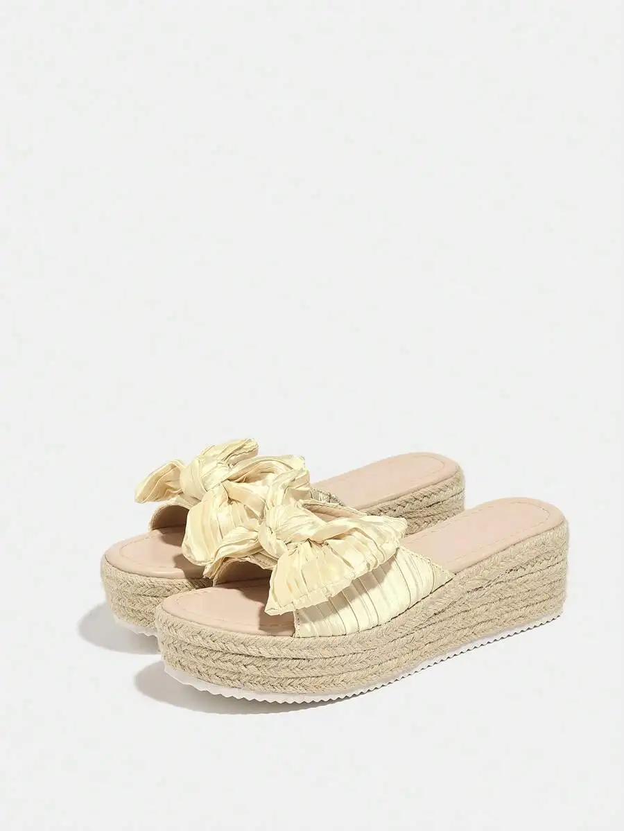 Pleated Satin Bow Espadrille P - Wedge Espadrille Women のレビューと価格