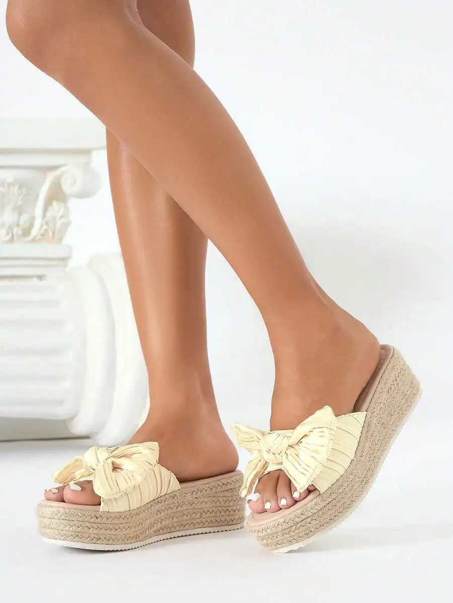 Pleated Satin Bow Espadrille P - Wedge Espadrille Women のレビューと価格