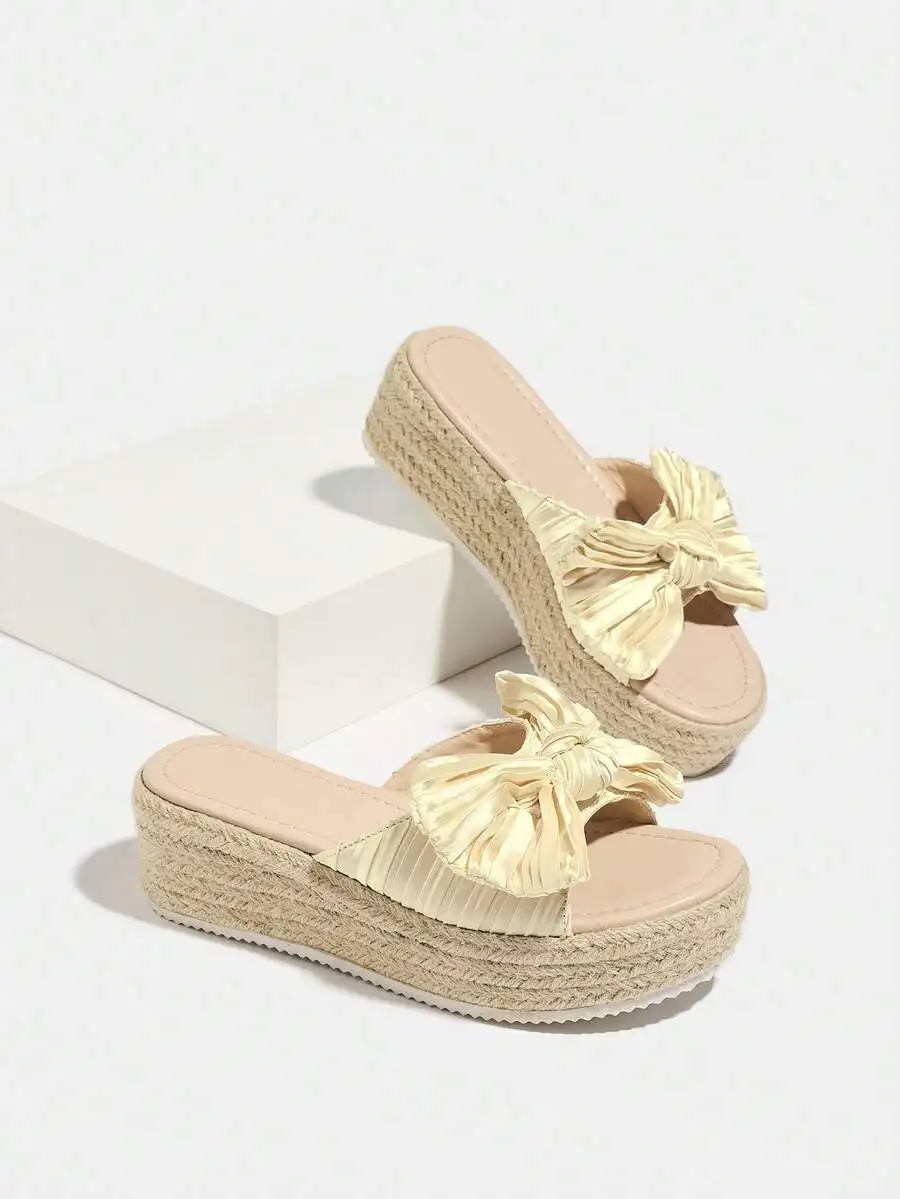 Pleated Satin Bow Espadrille P - Wedge Espadrille Women のレビューと価格