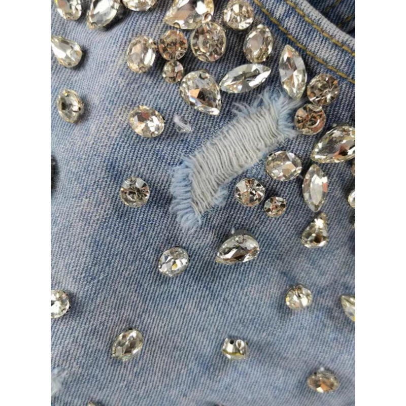 Hot girl style rhinestone ripp - Shorts Denim Frayed のレビューと価格