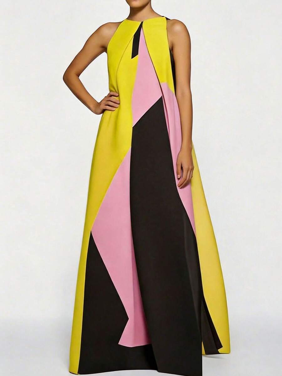 Women Color Block Maxi Dress H - Maxi Dress Halter のレビューと価格