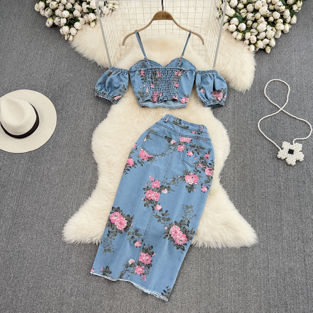 Fashion Floral Print Denim Ski - Romper Floral Print のレビューと価格