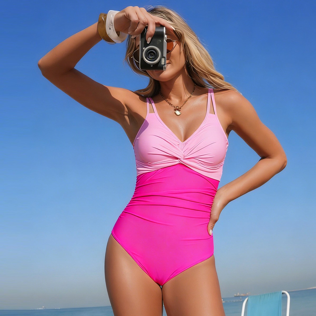 V Neck Twist Front One Piece S - Swimsuit Bikini Ruched のレビューと価格