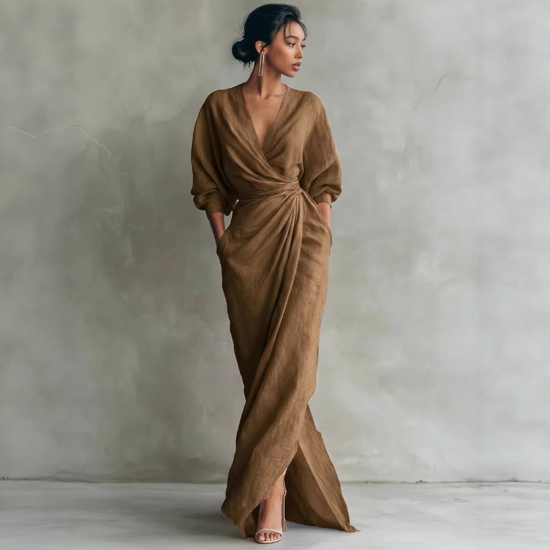 Women's Pink Linen Wrap Maxi D - Linen Dress Wrap のレビューと価格