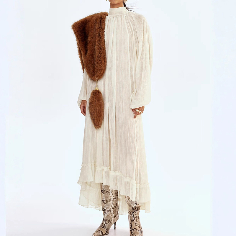Ladies O-neck Long Sleeved Ple - Linen Dress Wrap のレビューと価格