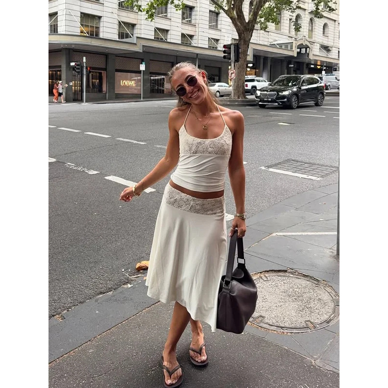 Sexy Lace Patchwork Sling Top  - Maxi Dress Halter のレビューと価格