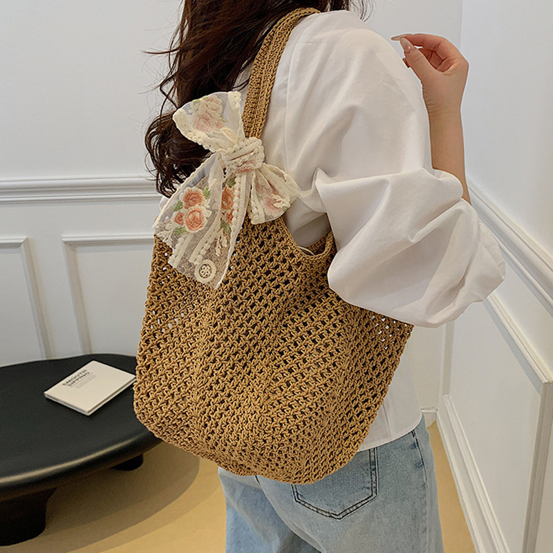 Summer Lace Bow Tote Bags Wome - Crochet Bag Raffia のレビューと価格