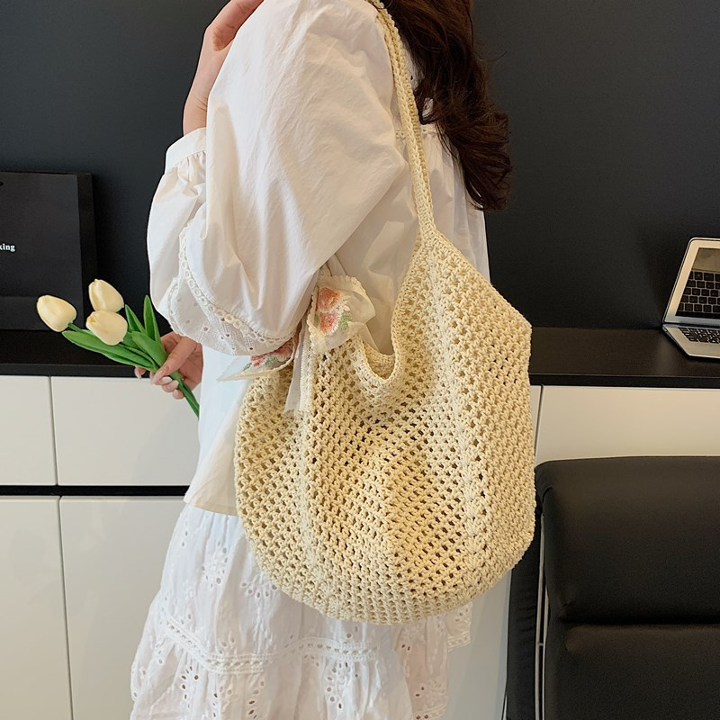 Summer Lace Bow Tote Bags Wome - Crochet Bag Raffia のレビューと価格
