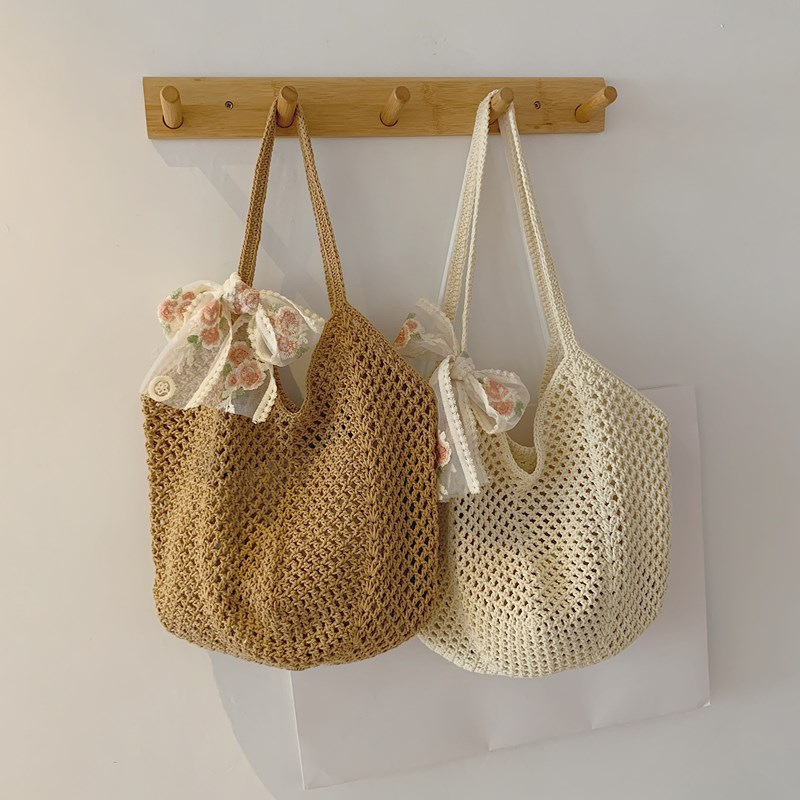 Summer Lace Bow Tote Bags Wome - Crochet Bag Raffia のレビューと価格