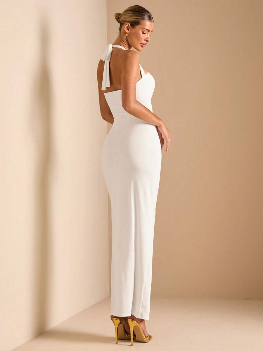 White Cut Out Halter Neck Fitt - Maxi Dress Halter のレビューと価格