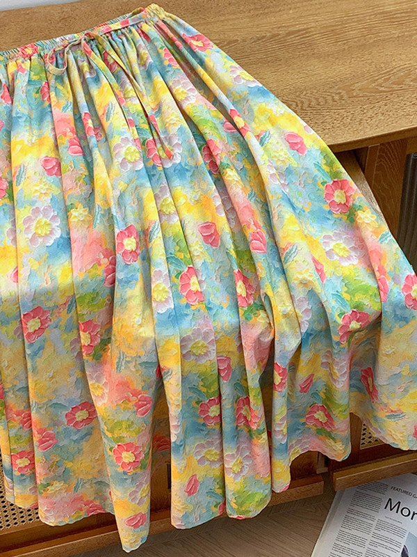 Retro Artistic Large Size A-Li - Midi Skirt Floral のレビューと価格