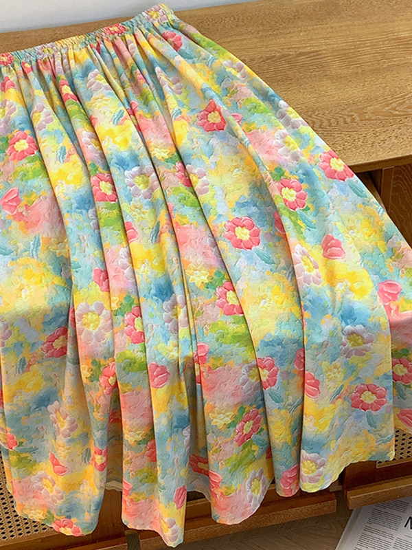 Retro Artistic Large Size A-Li - Midi Skirt Floral のレビューと価格