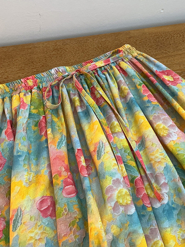 Retro Artistic Large Size A-Li - Midi Skirt Floral のレビューと価格