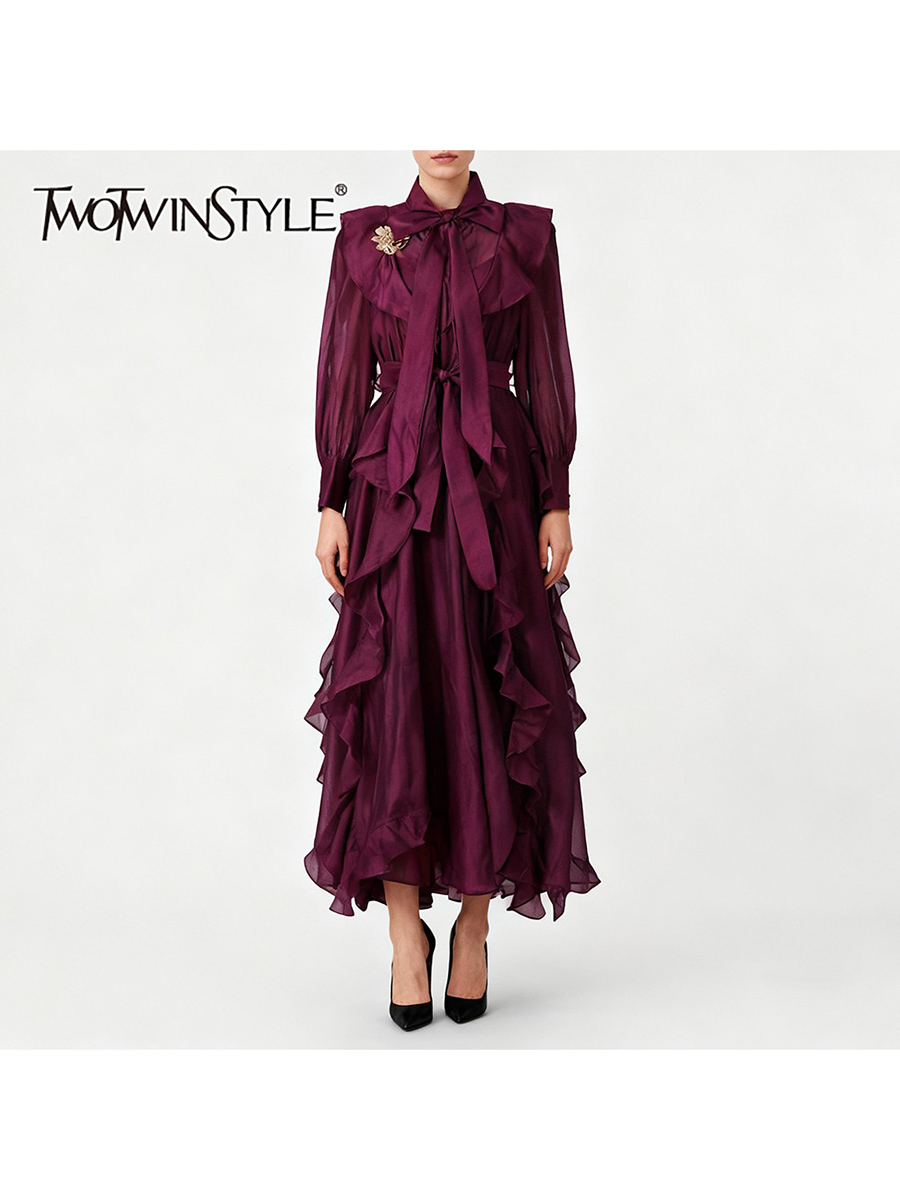TWOTWINSTYLE Solid Spliced Ruf - Linen Dress Wrap のレビューと価格