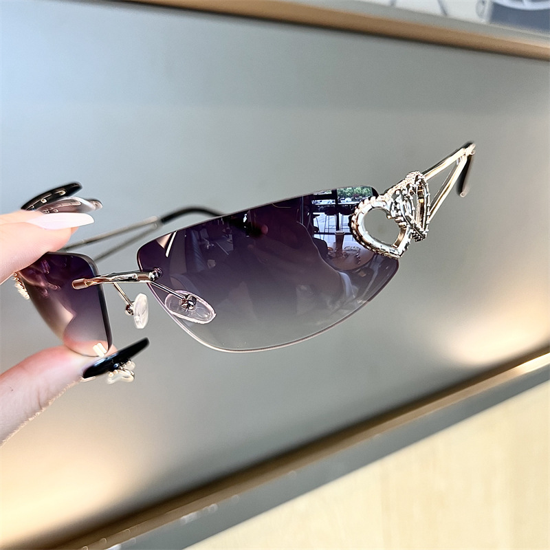 New Oval Cat Eye Frameless Mer - Sunglasses Cat Eye のレビューと価格