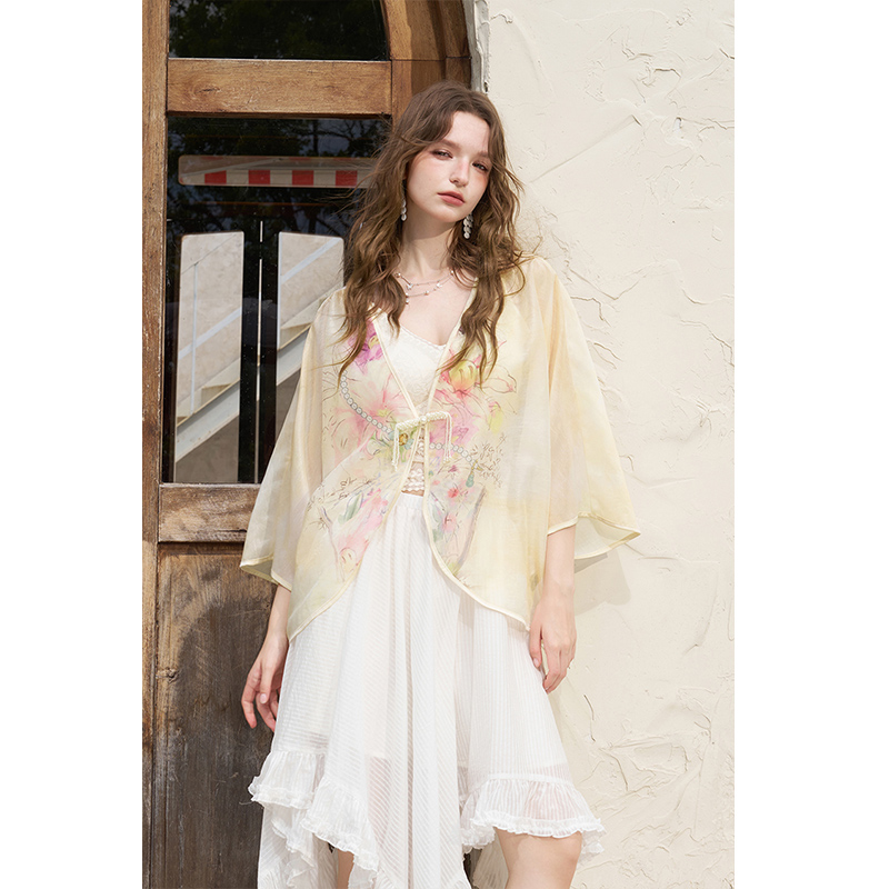 ELFSACK New Chinese Frog Butto - Kimono Sheer Floral のレビューと価格
