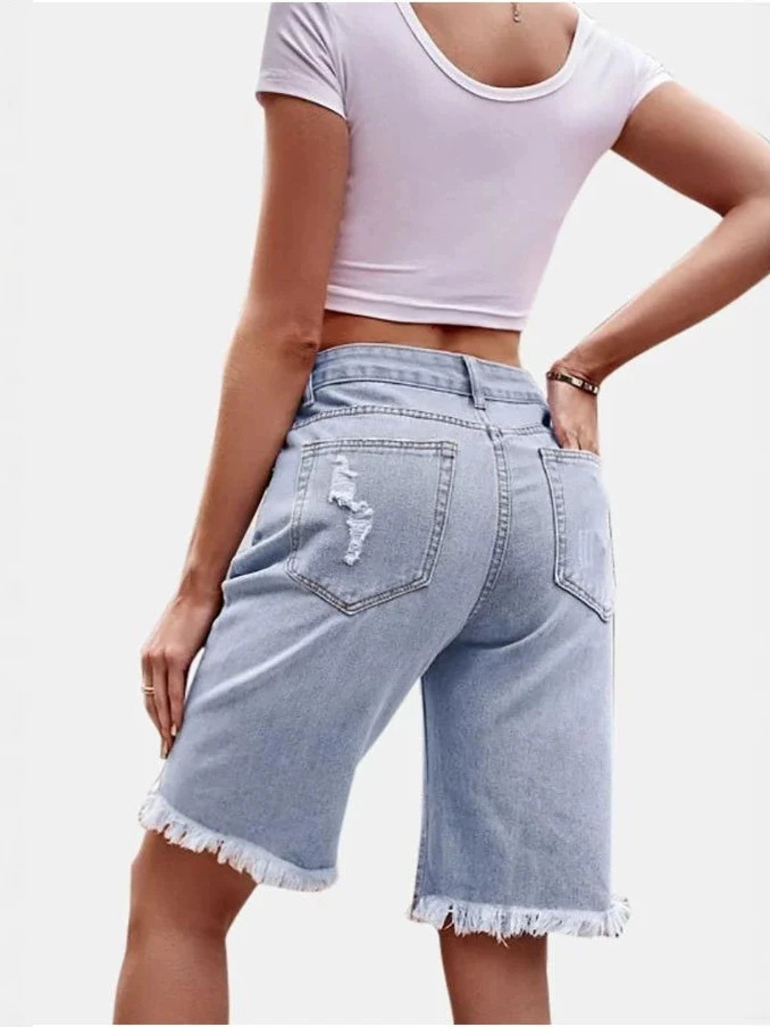 Women's High Waist Ripped Cott - Shorts Denim Frayed のレビューと価格