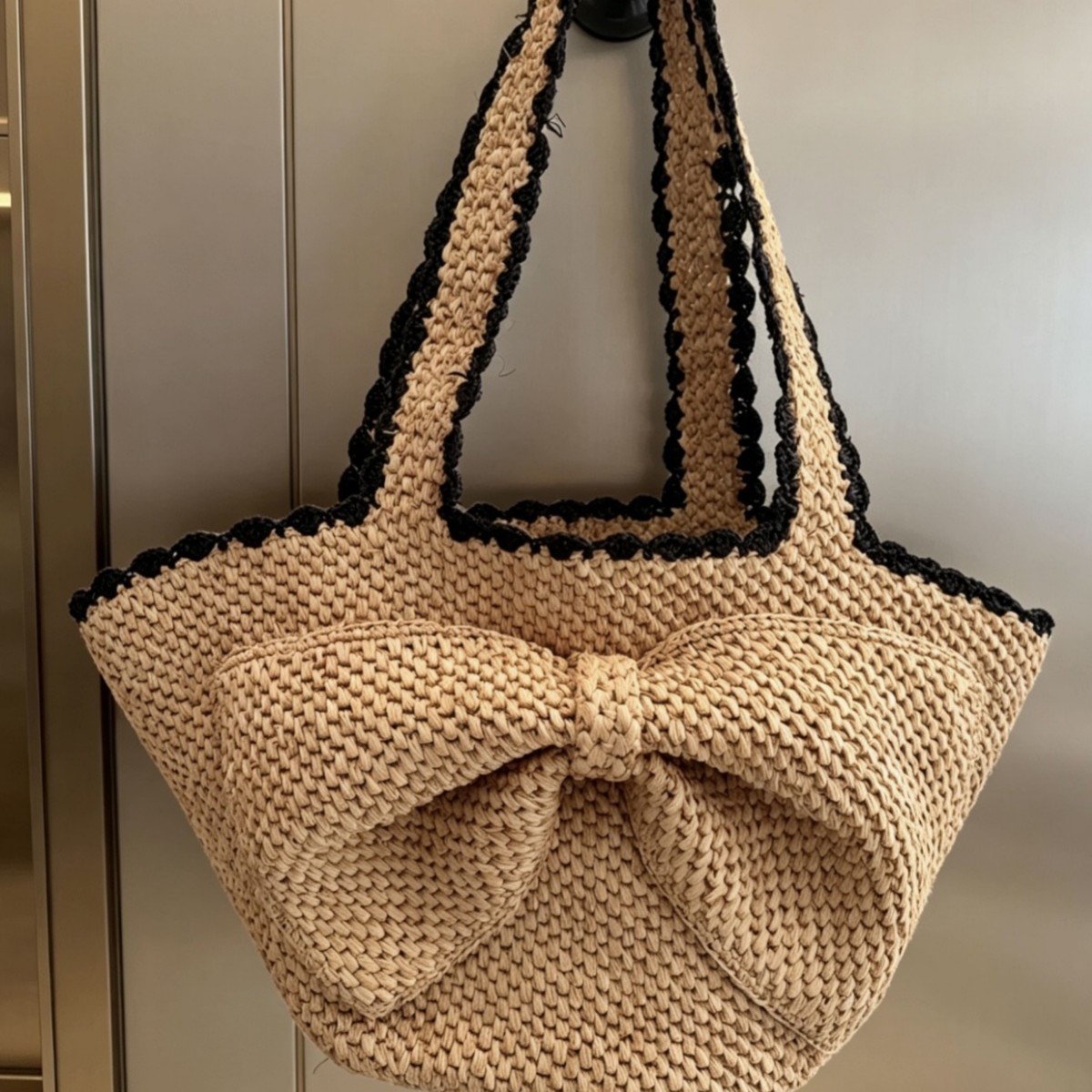 NEW raffia bow crochet handwov - Crochet Bag Raffia のレビューと価格