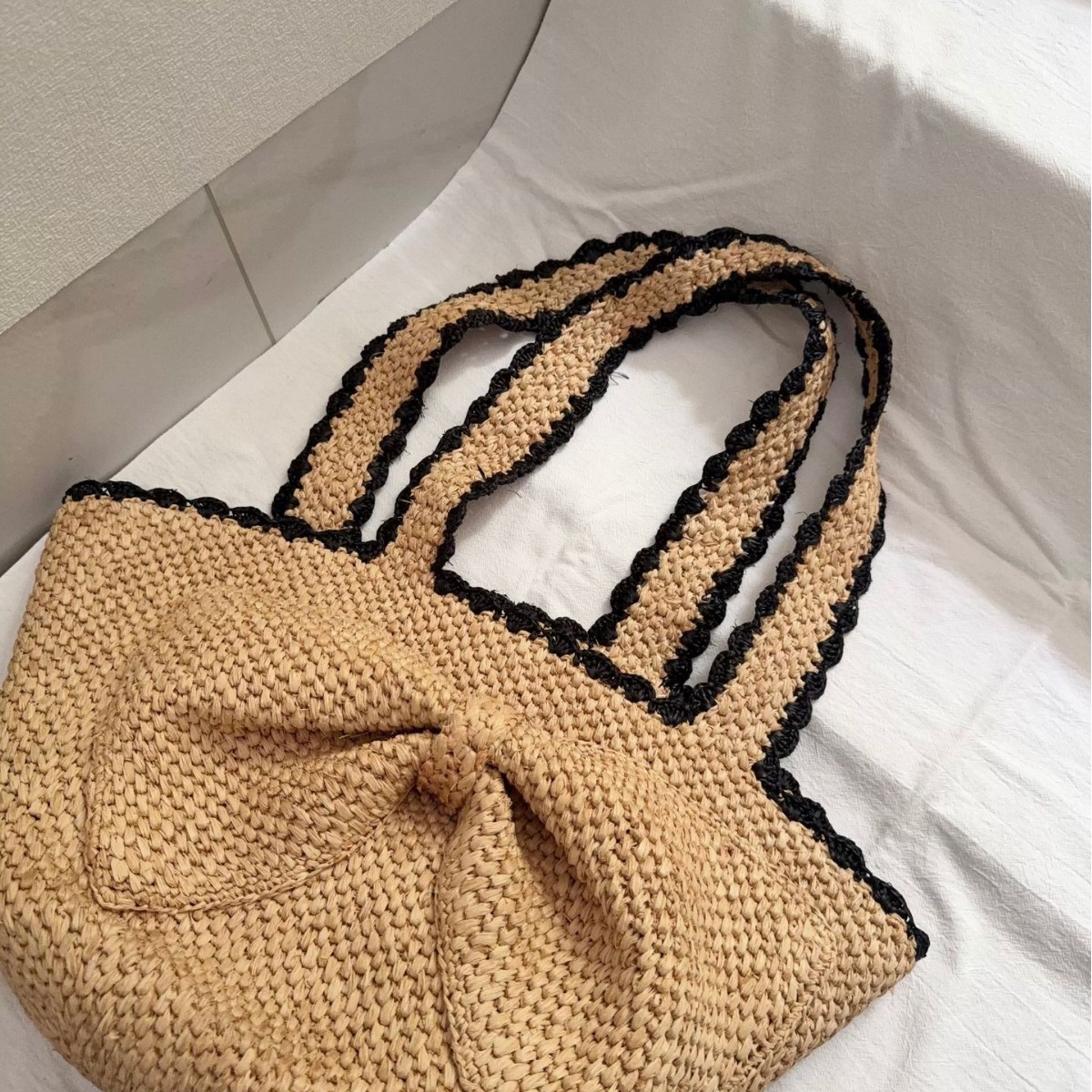 NEW raffia bow crochet handwov - Crochet Bag Raffia のレビューと価格