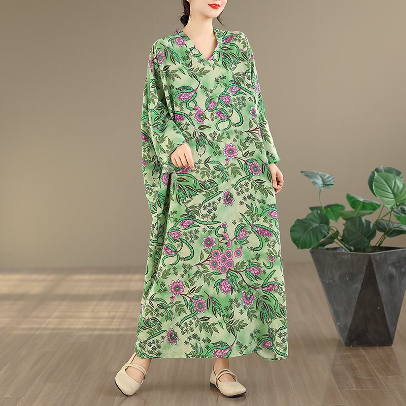 Large Size Floral Print Vacati - Linen Dress Wrap のレビューと価格