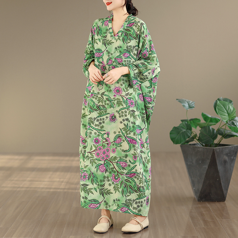 Large Size Floral Print Vacati - Linen Dress Wrap のレビューと価格