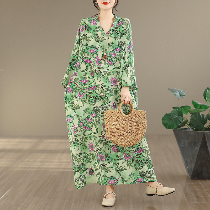 Large Size Floral Print Vacati - Linen Dress Wrap のレビューと価格