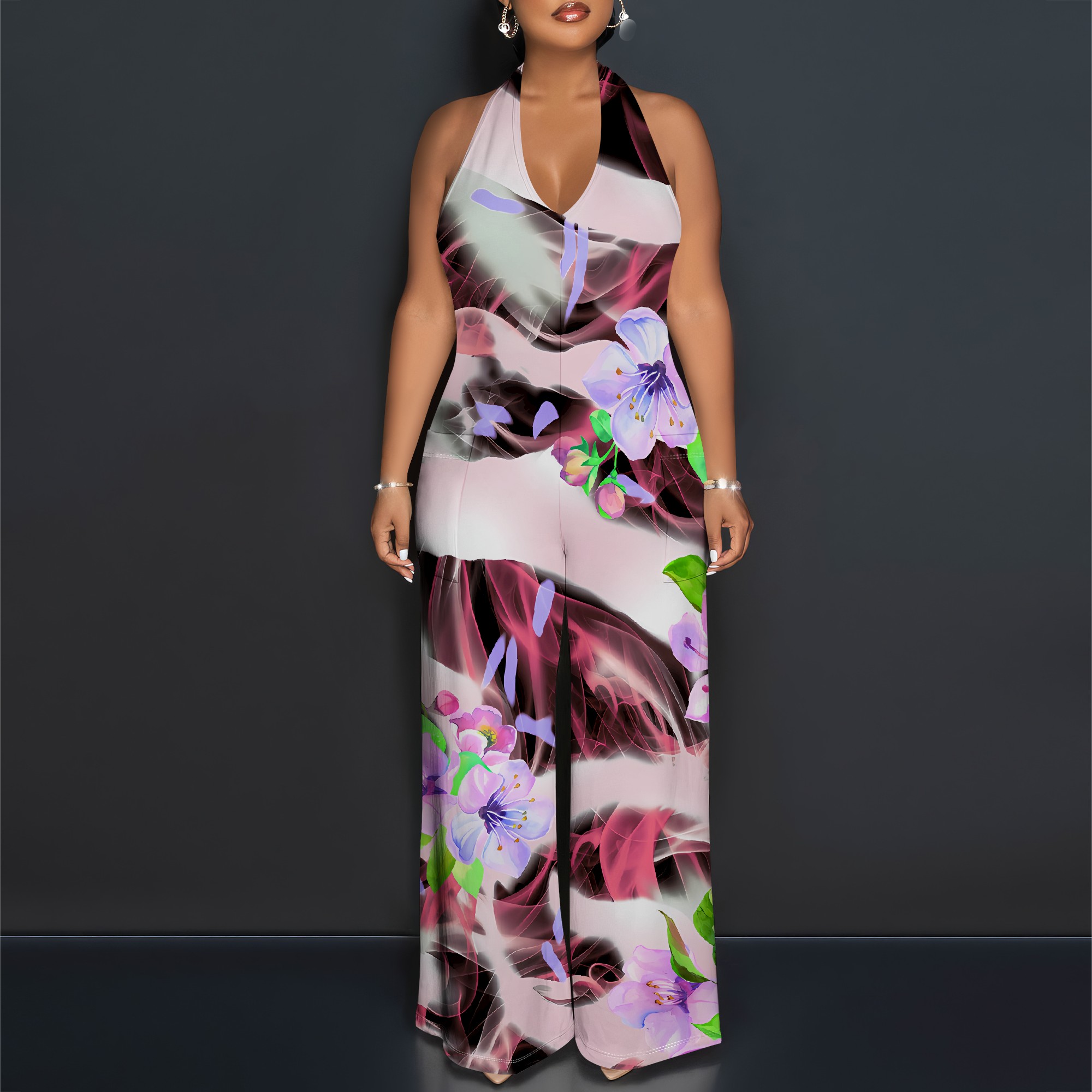 Floral Print Halter Jumpsuit - - Romper Floral Print のレビューと価格