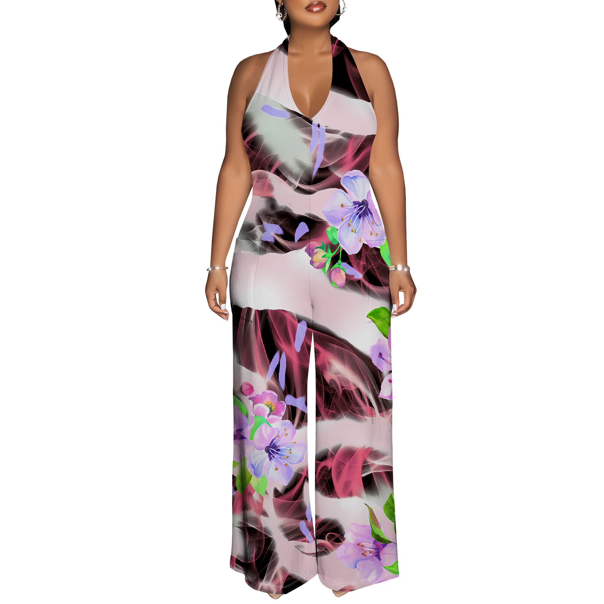 Floral Print Halter Jumpsuit - - Romper Floral Print のレビューと価格