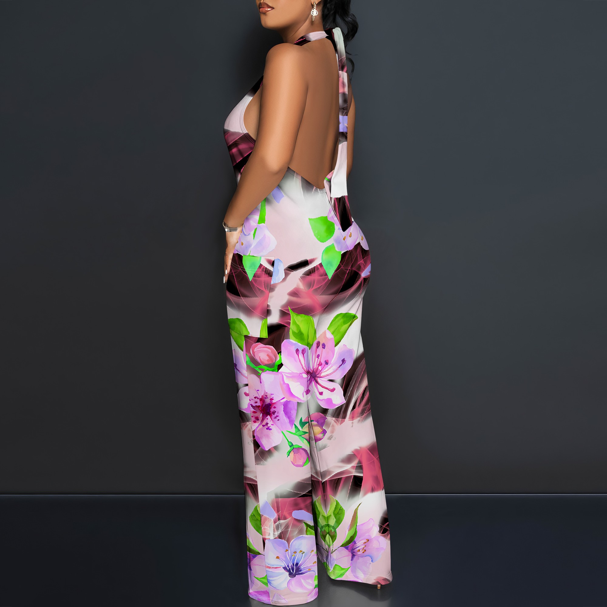 Floral Print Halter Jumpsuit - - Romper Floral Print のレビューと価格
