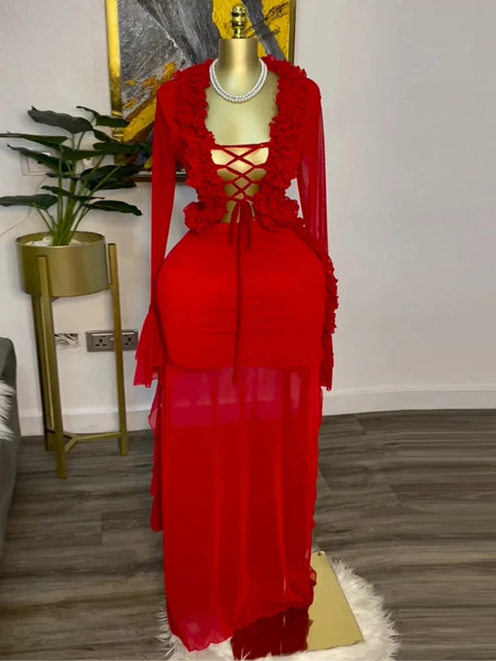 Fashion Women Set Mesh Full Sl - Crop Top Crochet のレビューと価格
