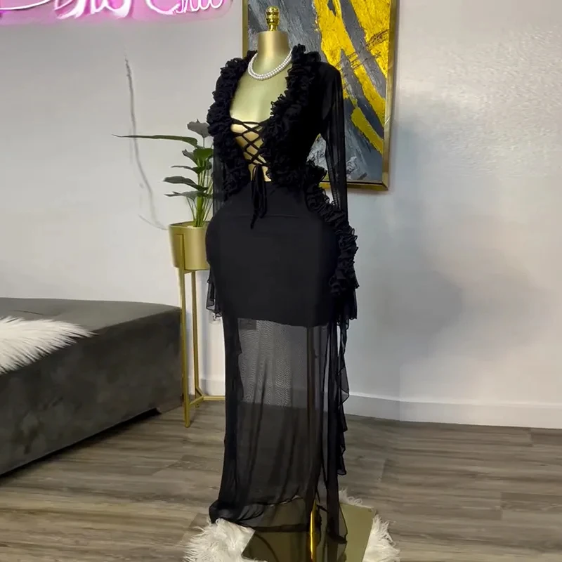 Fashion Women Set Mesh Full Sl - Crop Top Crochet のレビューと価格