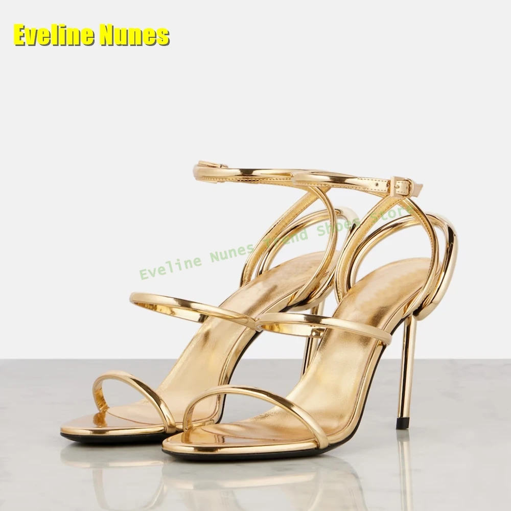 Golden Strappy Metallic Leathe - Sandal Strappy Heeled のレビューと価格