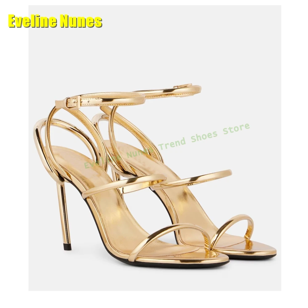 Golden Strappy Metallic Leathe - Sandal Strappy Heeled のレビューと価格