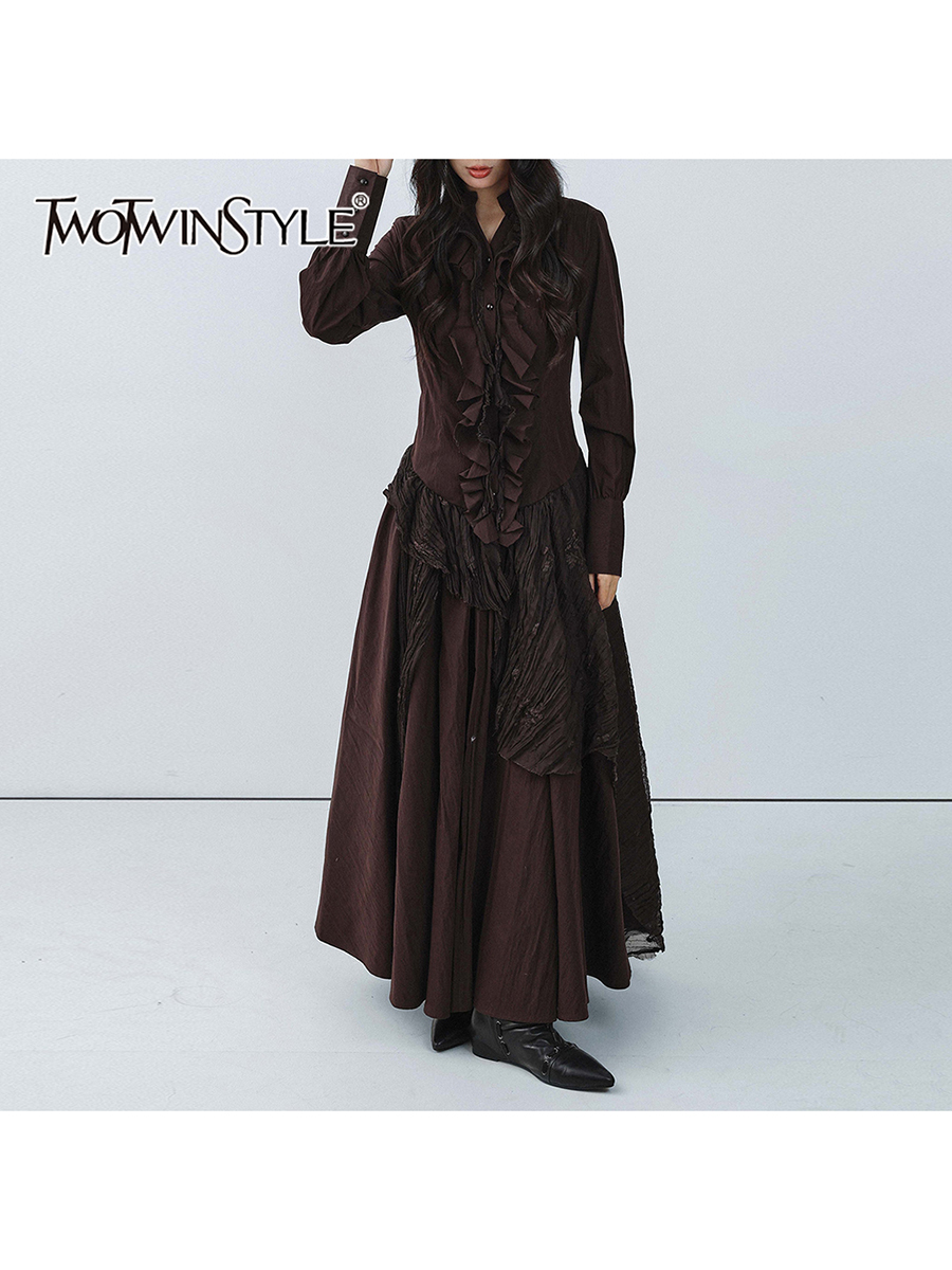 TWOTWINSTYLE Brown Spliced Fol - Linen Dress Wrap のレビューと価格