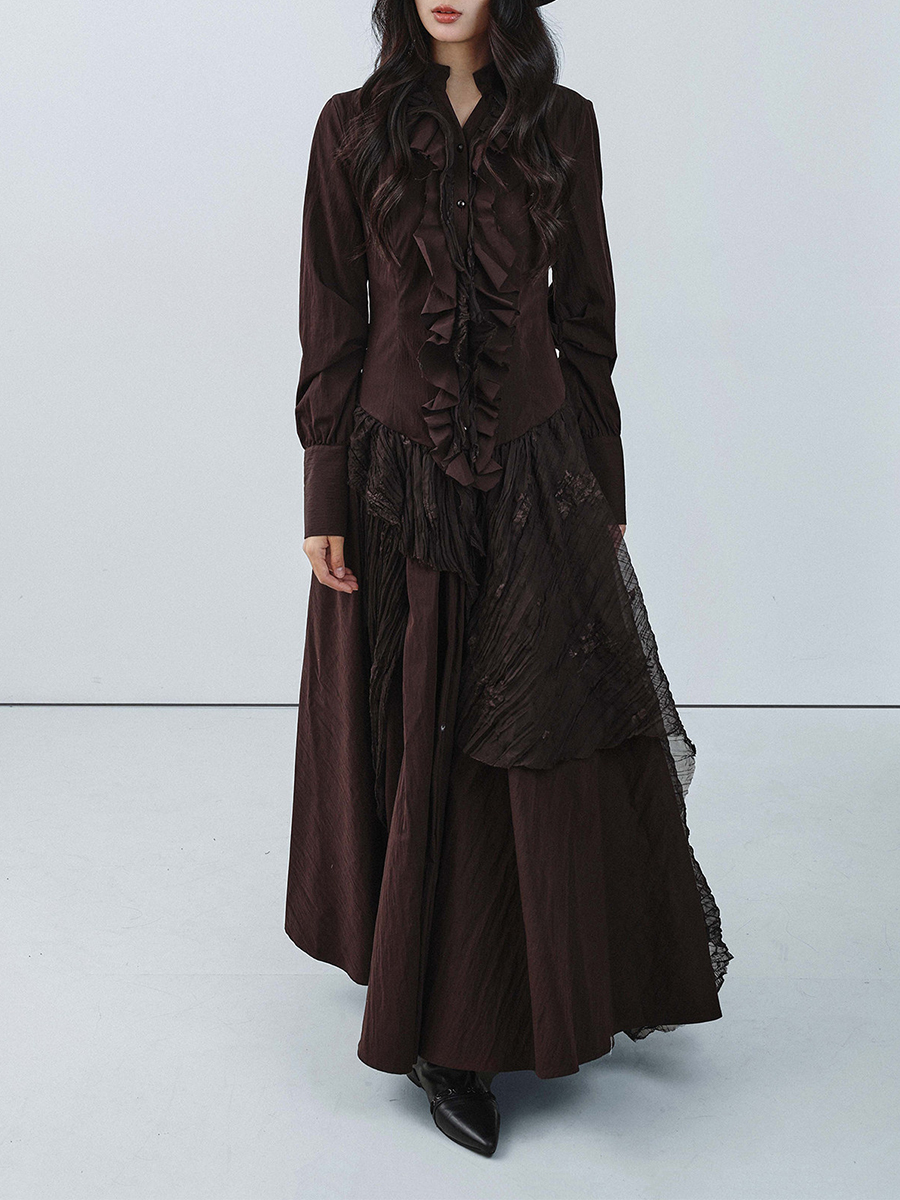 TWOTWINSTYLE Brown Spliced Fol - Linen Dress Wrap のレビューと価格