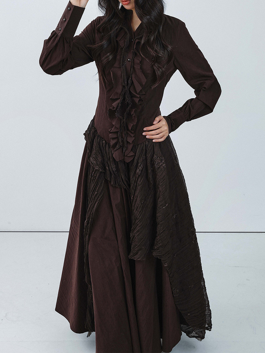 TWOTWINSTYLE Brown Spliced Fol - Linen Dress Wrap のレビューと価格