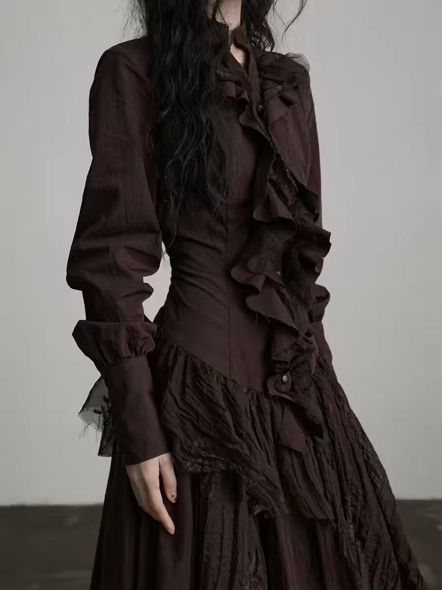 TWOTWINSTYLE Brown Spliced Fol - Linen Dress Wrap のレビューと価格