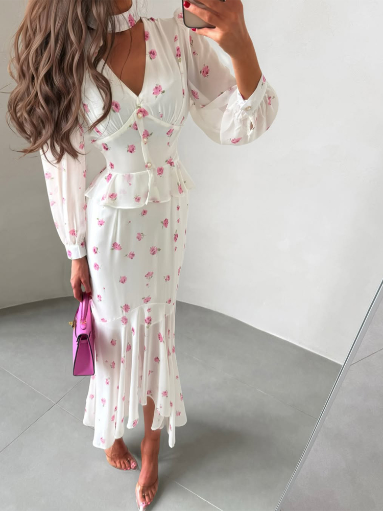 Women White Pink Floral Choker - Romper Floral Print のレビューと価格
