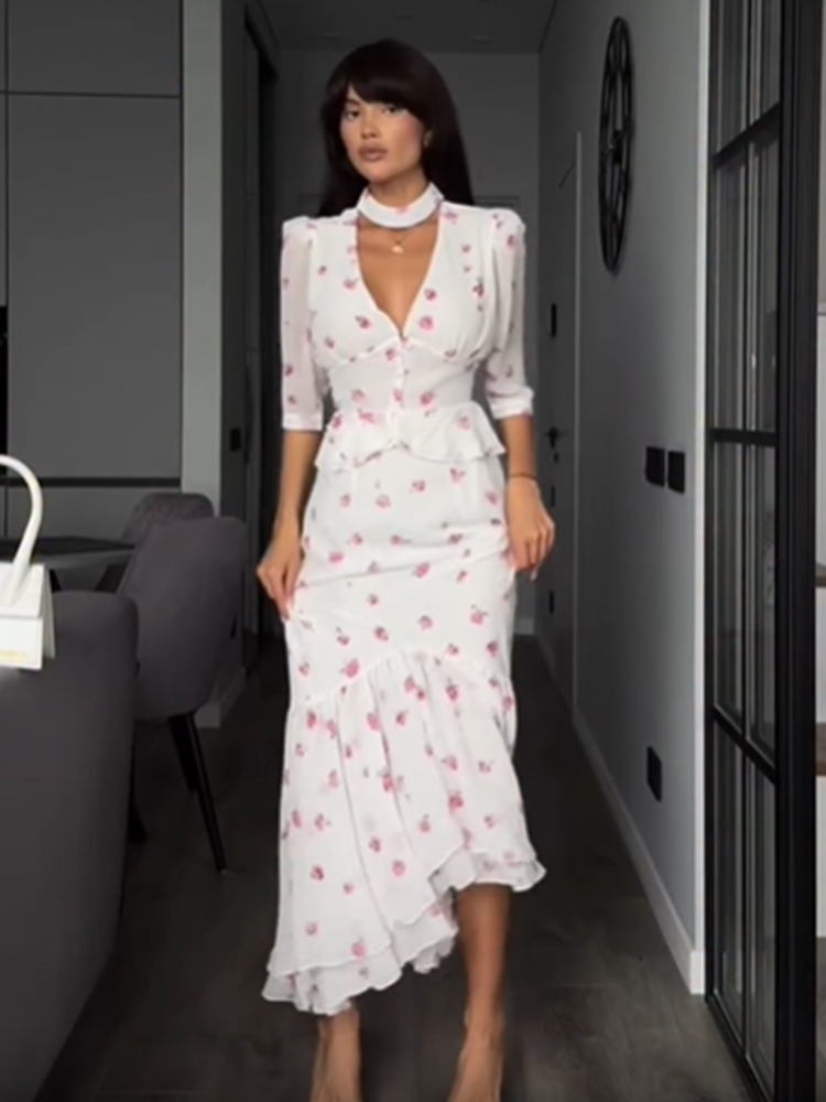 Women White Pink Floral Choker - Romper Floral Print のレビューと価格