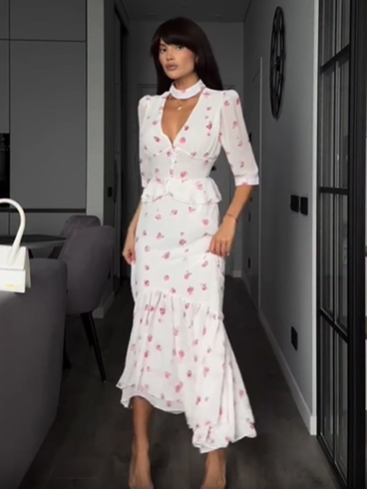 Women White Pink Floral Choker - Romper Floral Print のレビューと価格