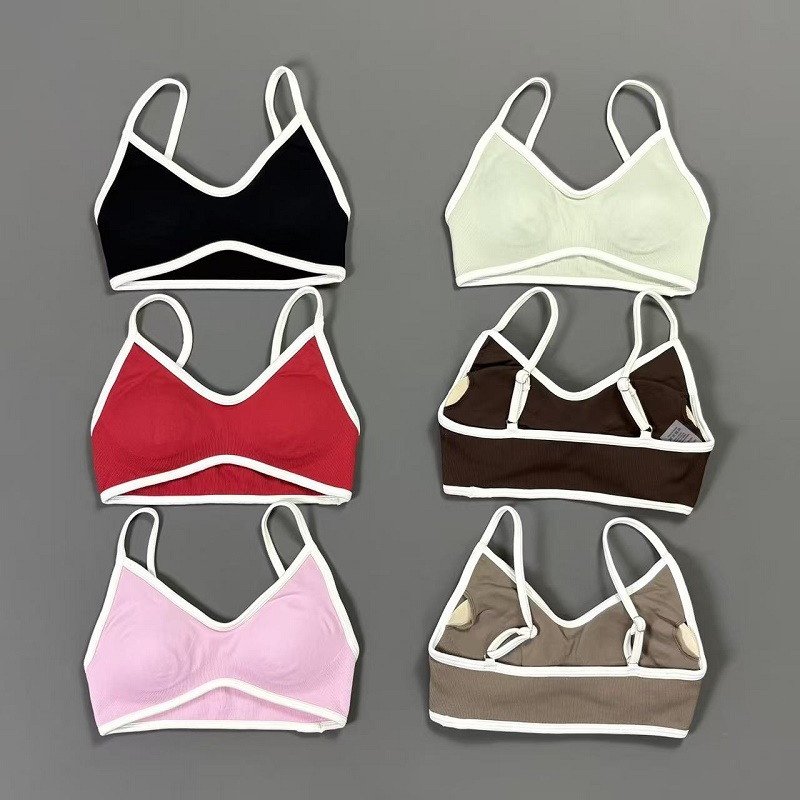 Women Contrastline Yoga Bra V  - Crop Top Crochet のレビューと価格