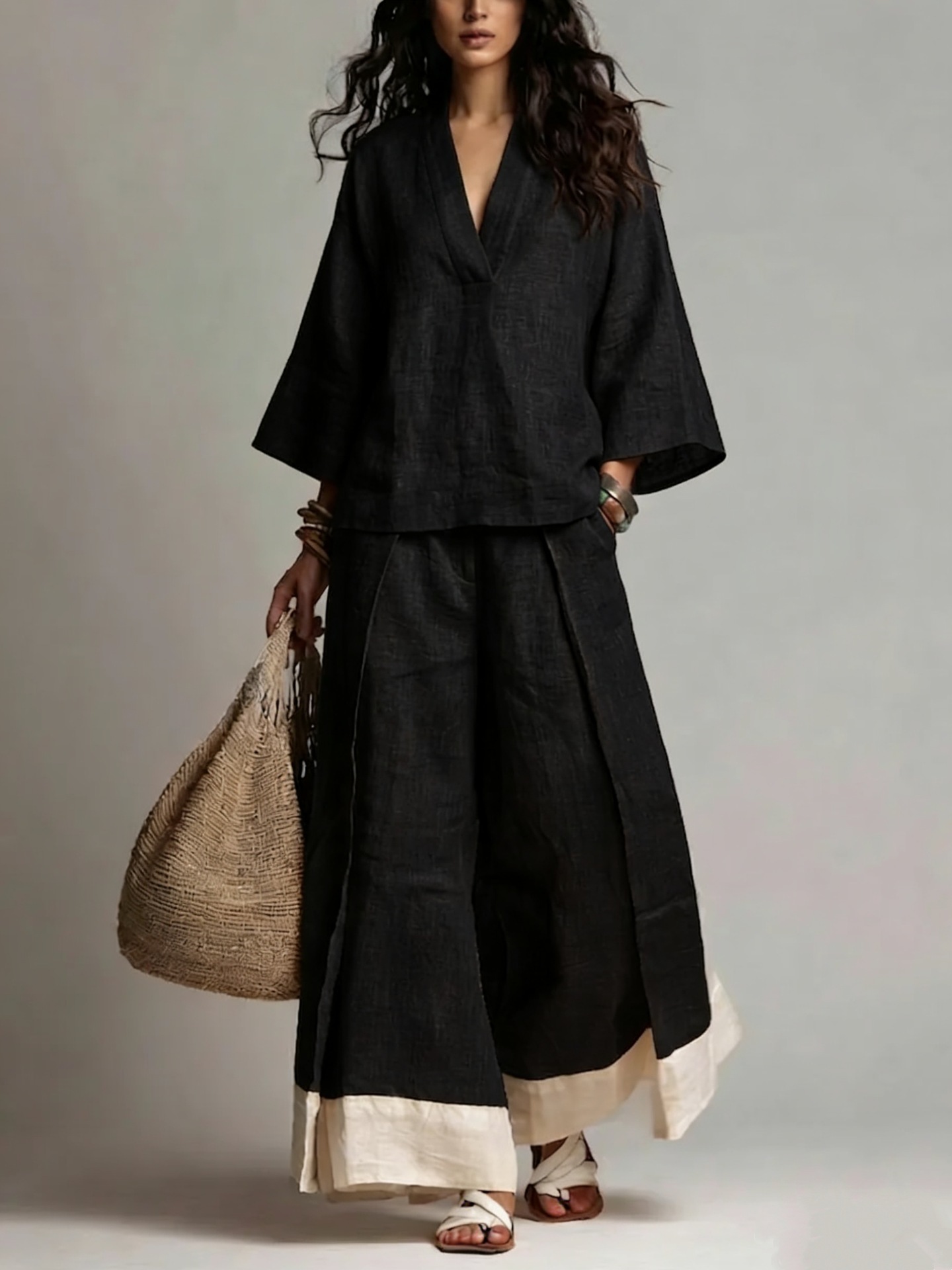 Summer Women V-neck Cotton Lin - Linen Pant Wide のレビューと価格