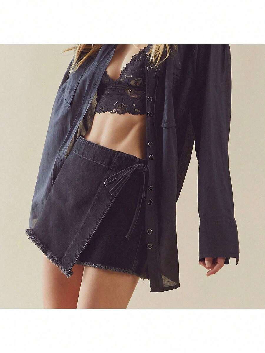 Women Denim Wrap Skort High Wa - Shorts Denim Frayed のレビューと価格