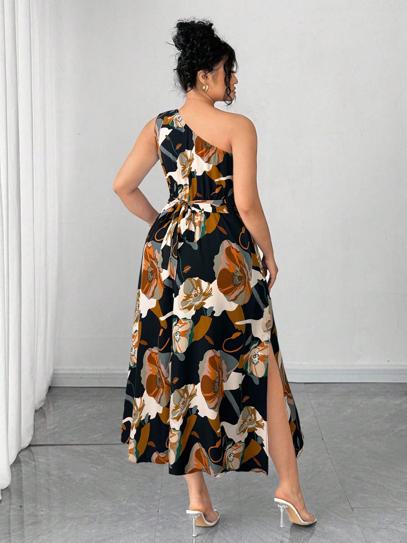 Asymmetrical One-Shoulder Flor - Midi Skirt Floral のレビューと価格